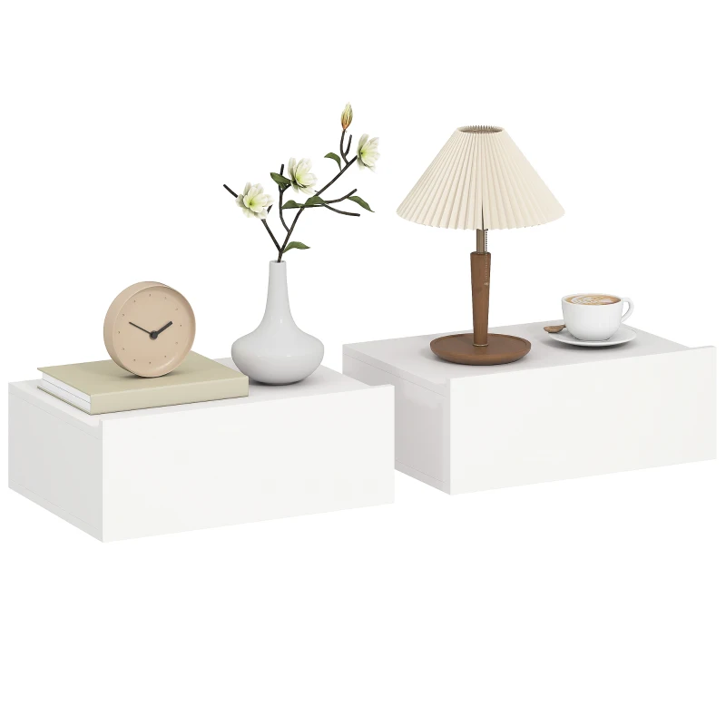 HOMCOM Set aus 2 modernen hängenden Nachttischen mit Schublade aus Holz, 40x30x15cm, Weiß