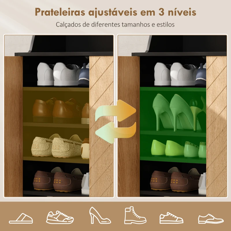 HOMCOM Sapateira para Entrada com Prateleiras Ajustáveis para 15 Pares de Sapatos 75x35x104 cm Preto e Madeira
