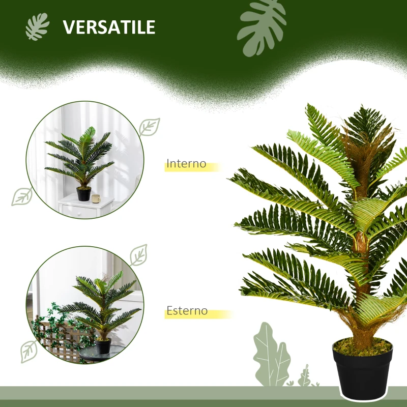 HOMCOM Pianta Artificiale di Palma con 18 Foglie e Vaso Incluso per Interni, Altezza 85 cm, Verde