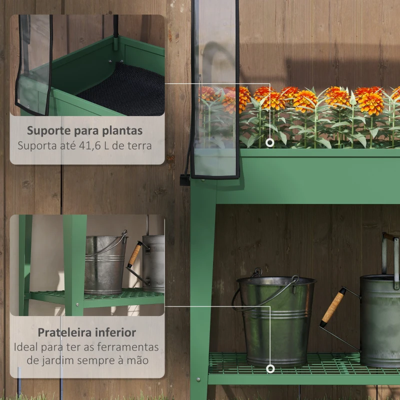 Outsunny Mesa de Cultivo com Rodas 80x40x120 cm Horta Urbana Elevada com Cobertura de Estufa para Cultivar Plantas Flores Verde