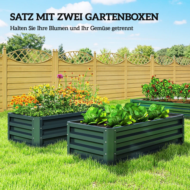 Outsunny Hochbeet Metall 2er-Set, Offener Boden, Für Garten Balkon, 110x50x30cm, Grün