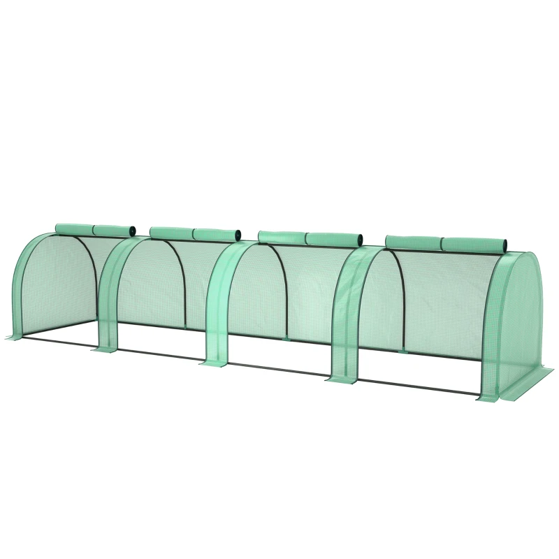 Outsunny Seră Portabilă Tip Tunel 4x1x0.8 m cu 4 Uși cu Fermoar, Acoperire PVC Rezistentă la Apă/UV