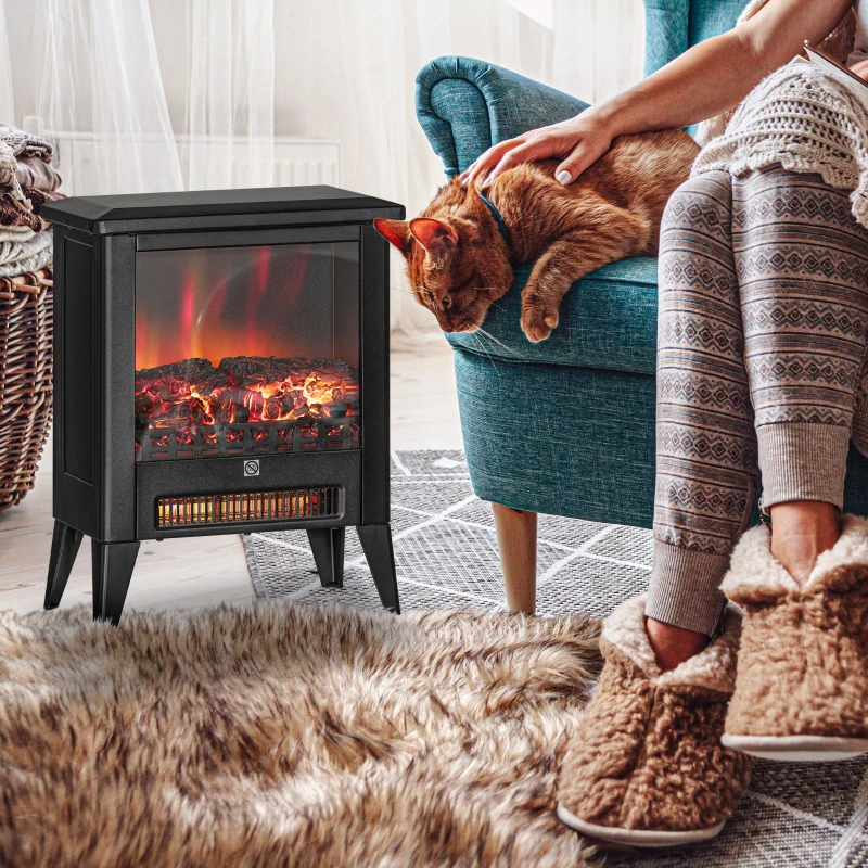 HOMCOM Elektrische Haard met Realistisch Vlameffect, Oververhittingsbescherming en Laag Geluidsniveau, 1800W, Zwart(m-10)