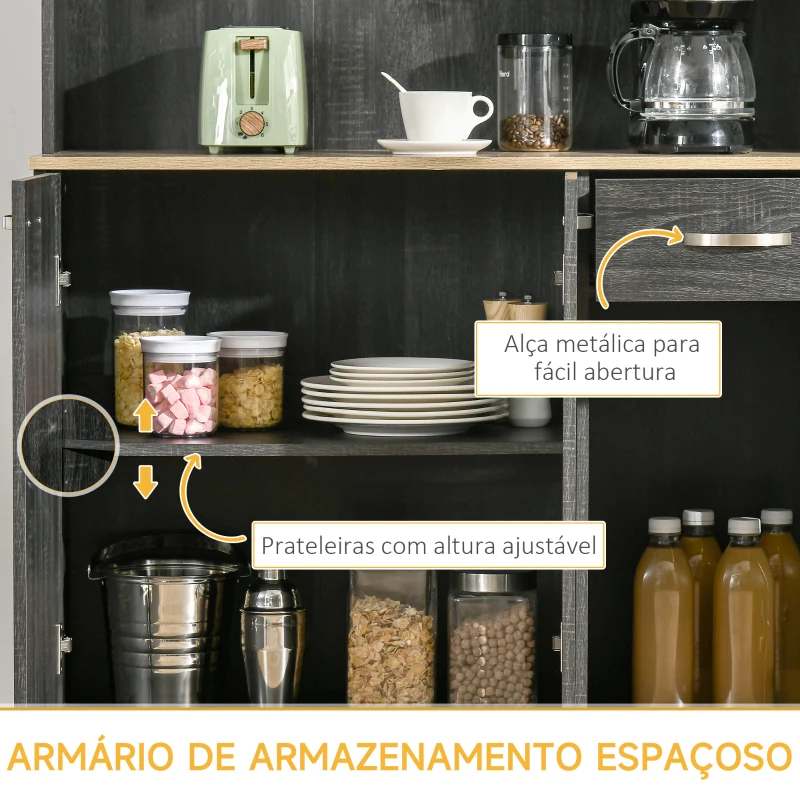 HOMCOM Armário de Cozinha Aparador de Sala de Jantar com 1 Gaveta 6 Portas e Prateleiras Ajustáveis Estilo Moderno 101x39x180 cm Preto e Madeira