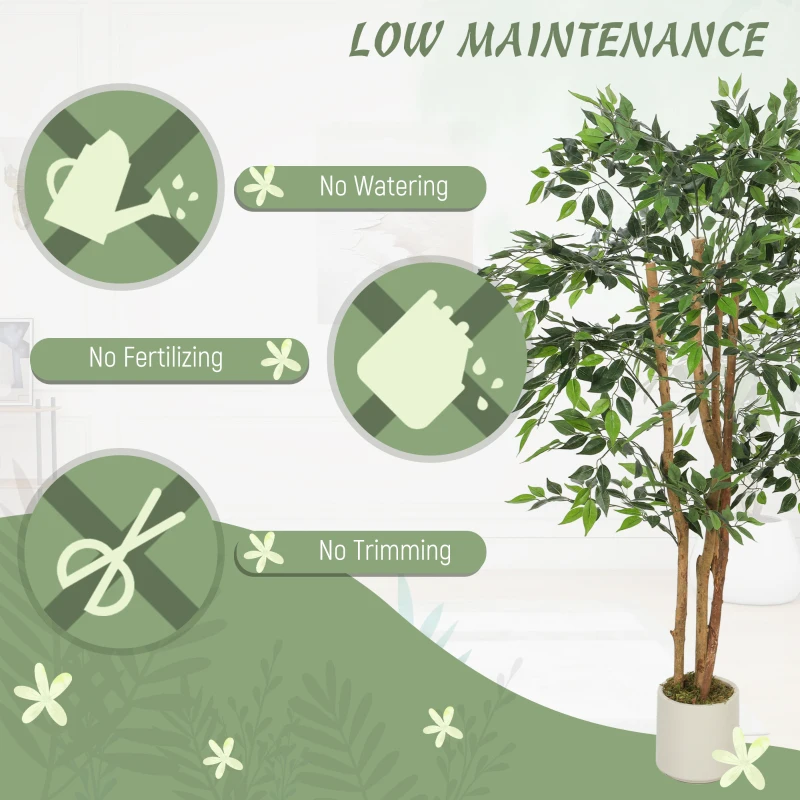 HOMCOM 150cm Artificial Ficus Tree, Fake Potted Tree with Solid Wood Trunk and Pot for Indoor, Green