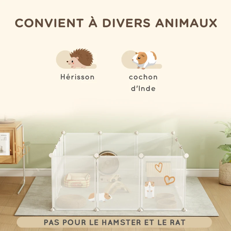 PawHut Enclos parc modulable pour petits animaux 12 panneaux pour chiot, cochon 105 x 105 x 45 cm blanc