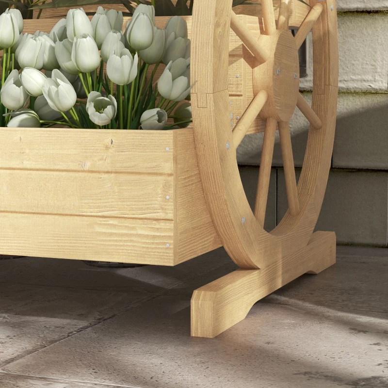 Outsunny Verhoogd plantenbed, 3 niveaus, wagenwiel-decor, natuurhout, 62 x 61 x 57 cm