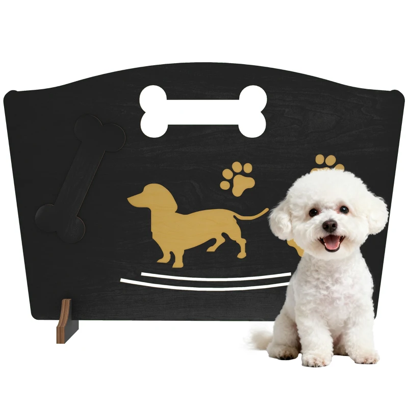 PawHut Wooden Dog Stopper, Dog Barrier with Support Feet, for Stair, Patio, Very Easy Setup, Black, 75 x 51 cm