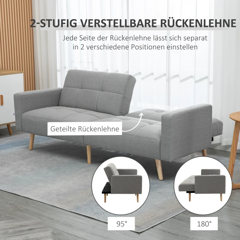 HOMCOM 2 in 1 Schlafsofa 205 x 88 cm Sofa mit Bettfunktion, Couch mit Sitzkissen, Leinenoptik Grau