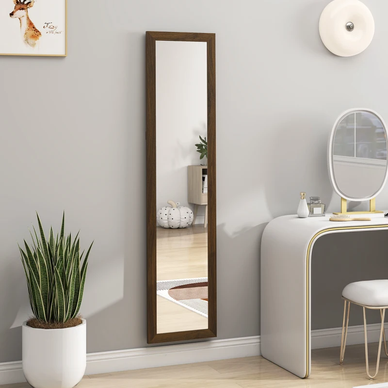 HOMCOM Espelho de Pé 37x155 cm Espelho de Corpo Inteiro Espelho de Parede Retangular com Estrutura de Madeira Cor Nogueira
