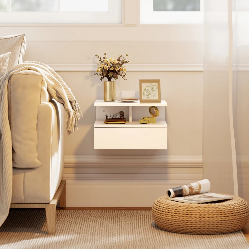 HOMCOM Set of Two Floating Bedside Tables - White