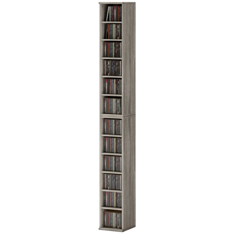 HOMCOM Set of 2 CD Media Display Shelf Unit Tower Rack with Adjustable Shelves, Distressed Grey