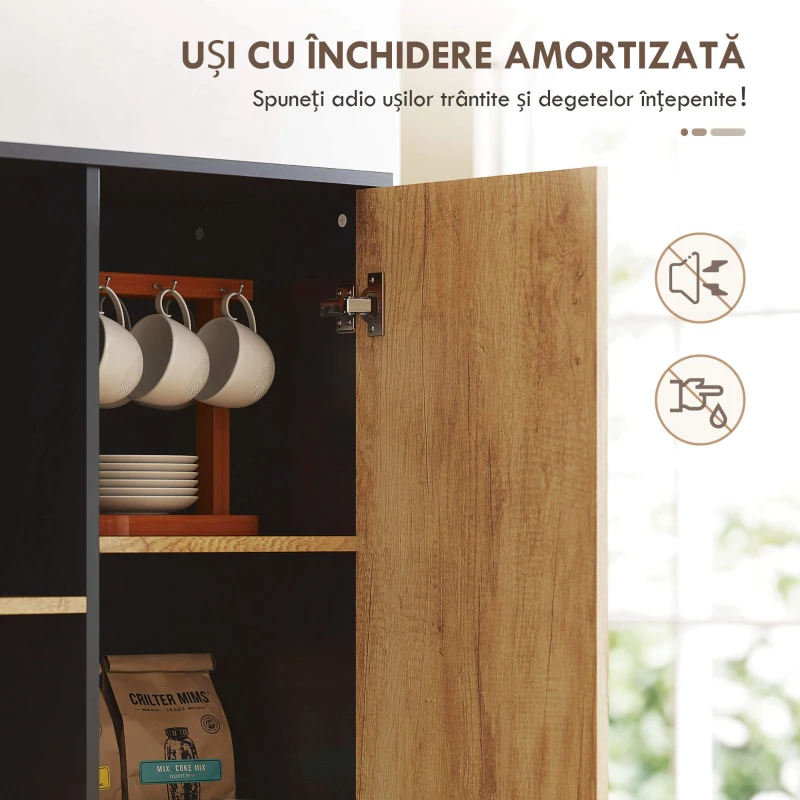 HOMCOM Dulap Modern de Bucătărie cu 2 Sertare, 2 Rafturi și un Dulap, 88x35x160 cm, Lemn și Negru