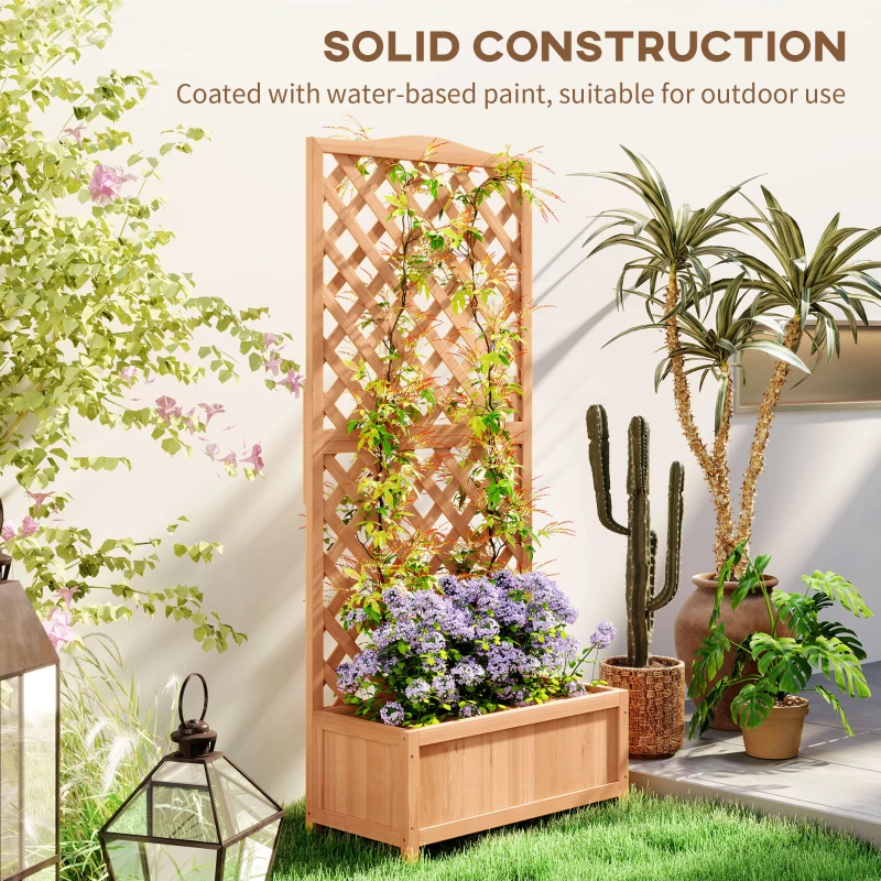 Outsunny Wooden Planter with Trellis, Freestanding Raised Bed for Garden with Lattice, Outdoor Planter Box for Climbing Plants, Vines, Flowers, 76 x 36 x 170 cm, Brown