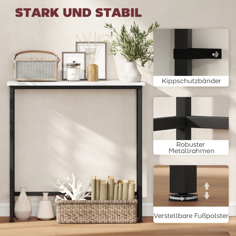 HOMCOM Konsolentisch Flurtisch mit verstellbar Fußpads, Kippschutz 75 x 24 x 76 cm für Kleinen Raum Schwarz