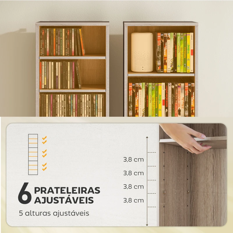 HOMCOM Estante para CDs e DVDs Suportes para CD Estreitos com 9 Compartimentos Prateleiras Ajustáveis 33x24x140 cm Madeira