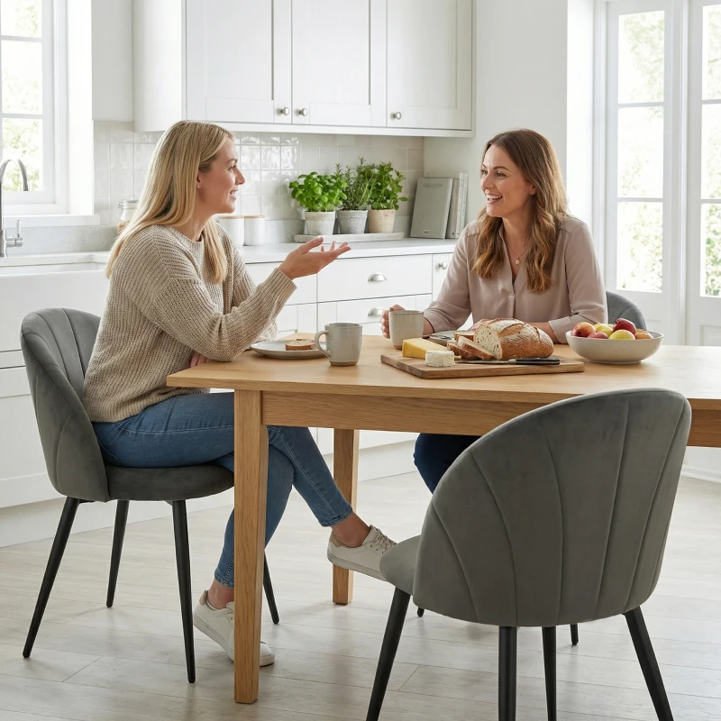 HOMCOM Silla de Comedor Tapizada Efecto Terciopelo con Respaldo Curvado, 55x52x79 cm, Gris