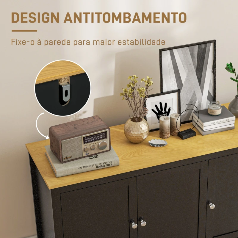 HOMCOM Aparador Sala de Estar com 3 Portas e Prateleiras Ajustáveis Estilo Moderno 120x40x70 cm Preto e Madeira
