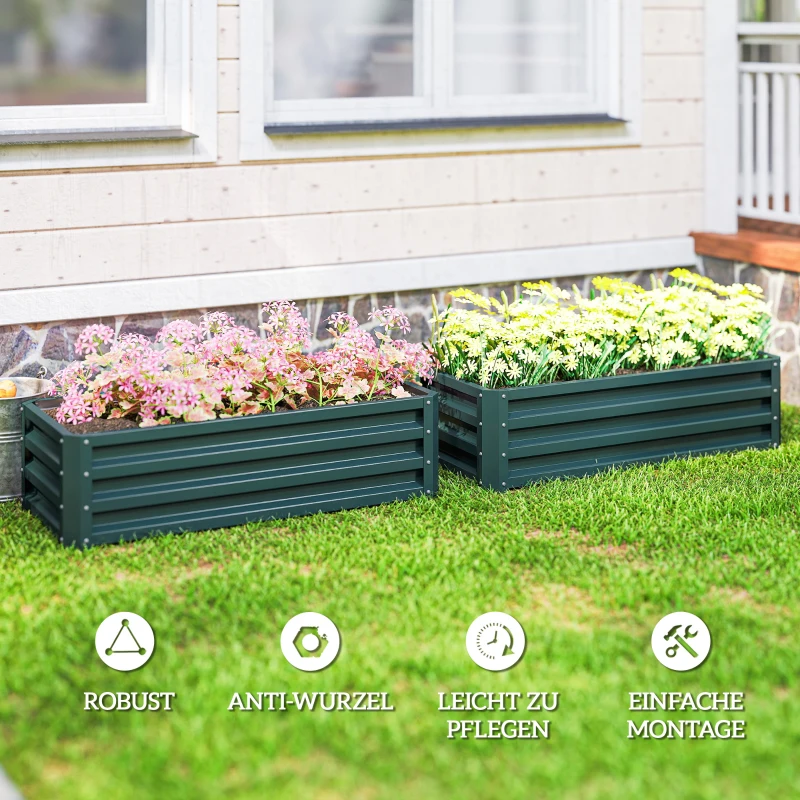 Outsunny Hochbeet Metall 2er-Set, Offener Boden, Für Garten Balkon, 110x50x30cm, Grün