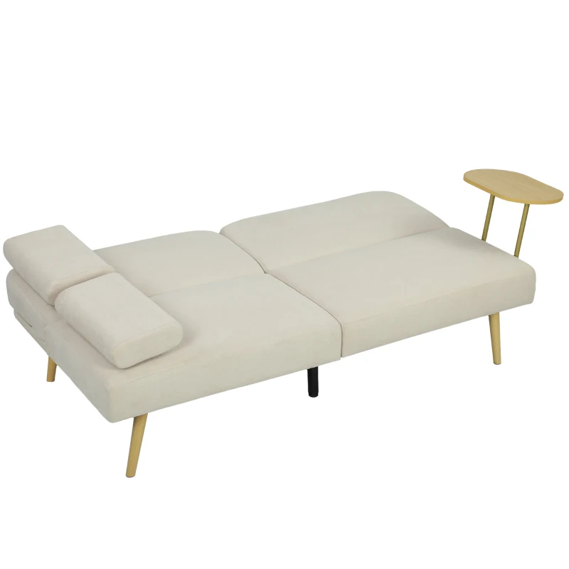 HOMCOM Sofá Cama de 3 Lugares com Mesa Auxiliar 3 em 1 com Encosto Ajustável Abertura Click-Clack 196x86x81 cm Bege