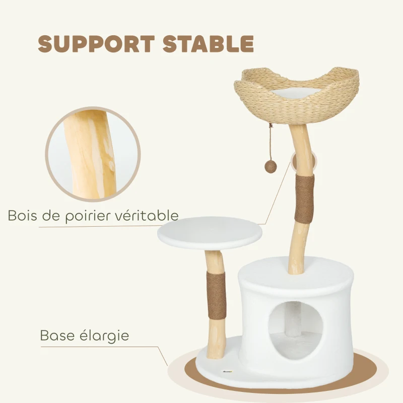 PawHut Arbre à chat tour de jeux pour chats griffoirs plate-forme lit niche coussin moelleux lavable, 55 x 45 x 102 cm blanc
