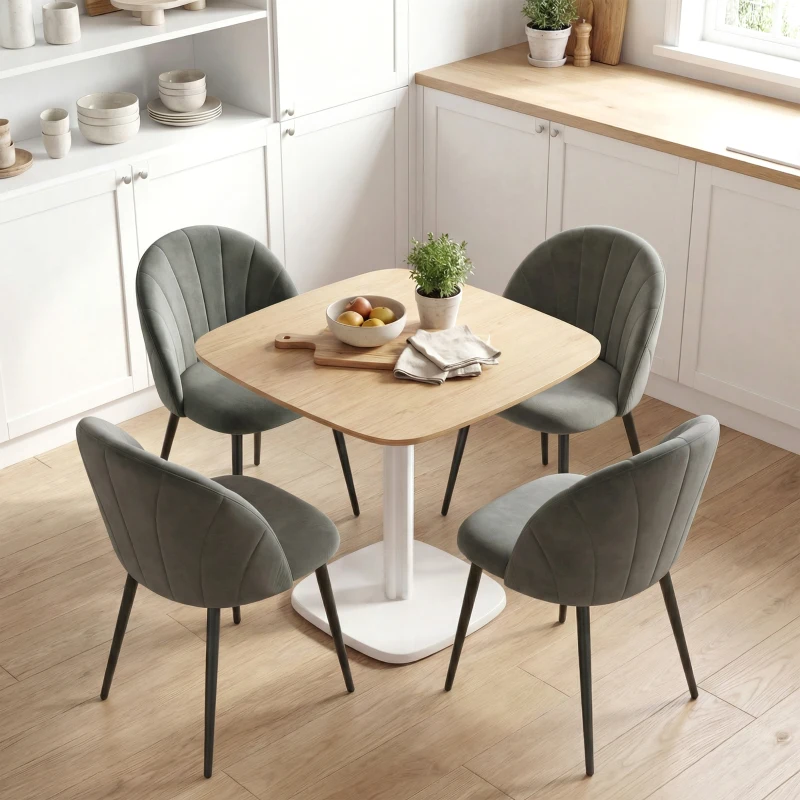 HOMCOM Silla de Comedor Tapizada Efecto Terciopelo con Respaldo Curvado, 55x52x79 cm, Gris