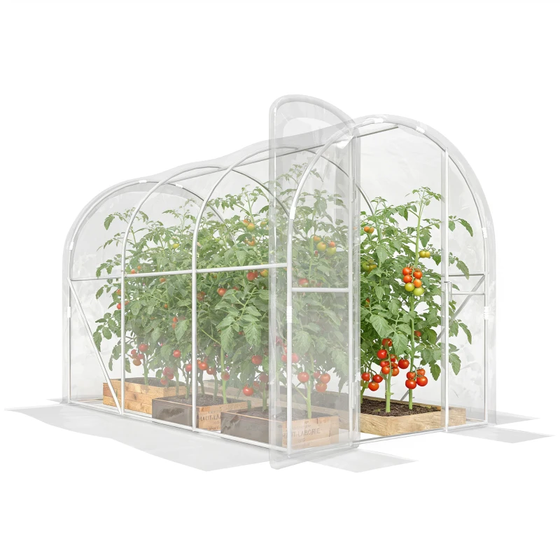 Outsunny Serre de jardin tunnel 3 x 2 x 2 m 6 m² avec porte à charnières bâche en PE 150 g/m² pour Légumes Plantes Fleurs