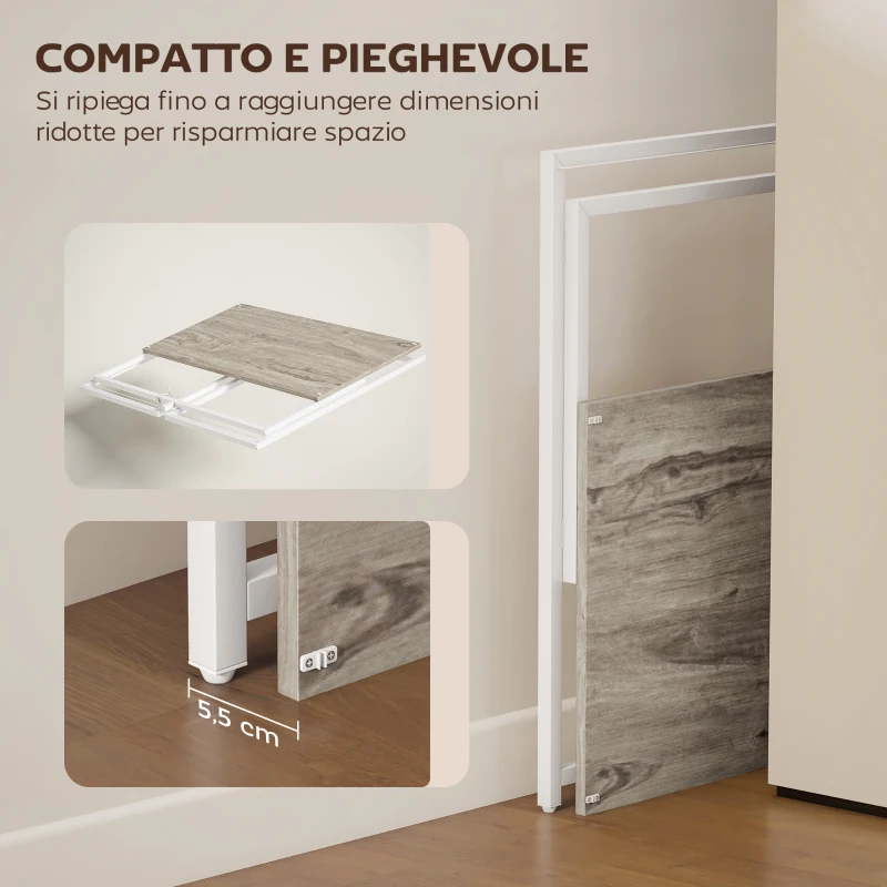 HOMCOM Scrivania Pieghevole Salvaspazio con Stand per Monitor Rimovibile, 100x48x87.5 cm, Legno