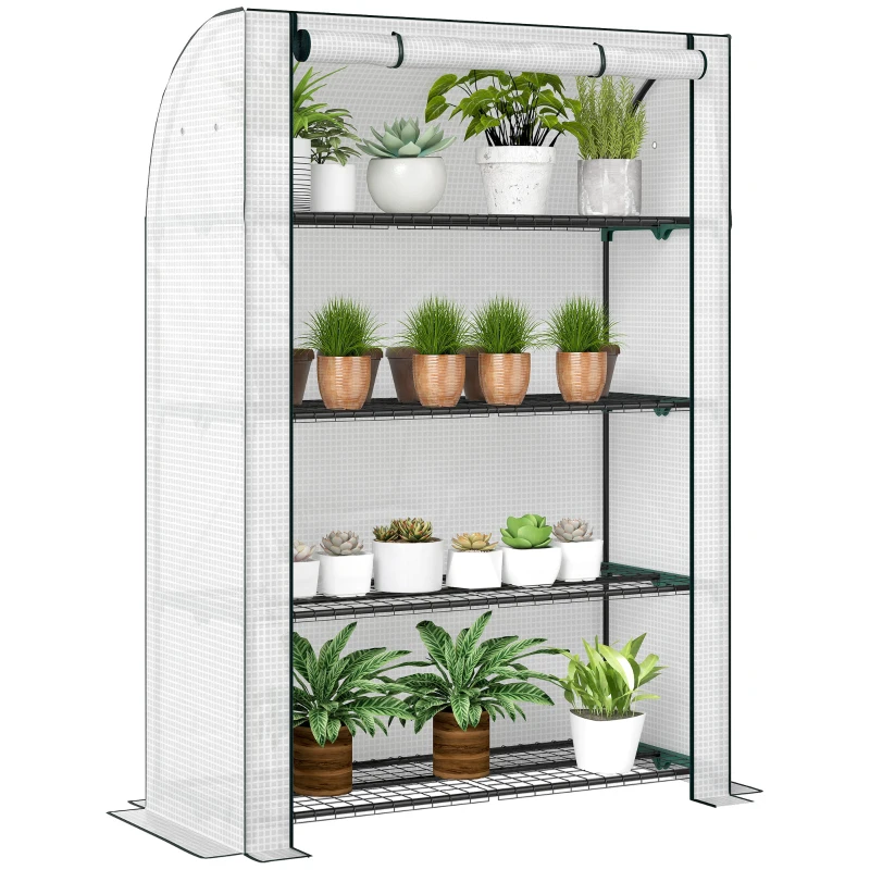 Outsunny Mini Greenhouse with Reinforced PE Cover, Portable Indoor Outdoor Green House with Roll-up Door, 170 x 120 x 50cm, White