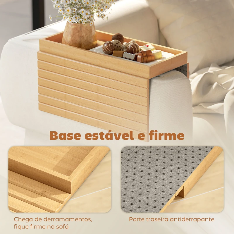 HOMCOM Bandeja de Braço para Sofá em Bambu Dobrável e Flexível com Base Antiderrapante  45x33,5x3 cm Madeira