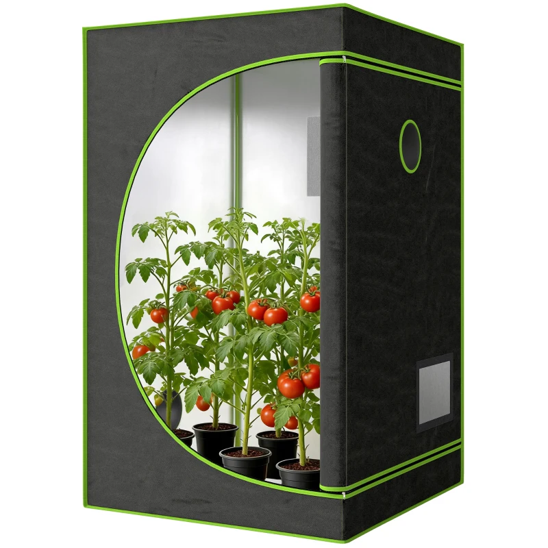 Outsunny Grow Tent 120 x 120 x 200 cm, Reflective Mylar Hydroponic Growing Tent with 600D Oxford Fabric, Observation Window, Vent, Zipper Door for Indoor Plant Growing, Black