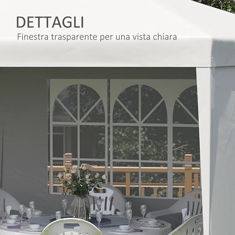 Outsunny Tendone da Giardino Pieghevole per Feste ed Eventi con Pannelli Rimovibili, 5.83x2.95 m, Bianco
