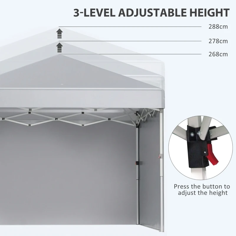 Outsunny 3 x 3 m Pop Up Gazebo, UPF 30+ Party Tent with 2 Sidewalls, Weight Bags and Wheeled Bag, Light Grey