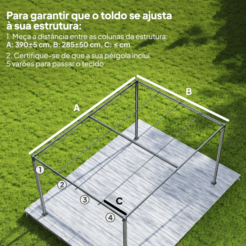 Outsunny Toldo de Reposição Retrátil 3,92x3,5 m para Estrutura de 4x3 m Apenas Cobertura de Tecido para Jardim com 8 Orifícios Cinzento