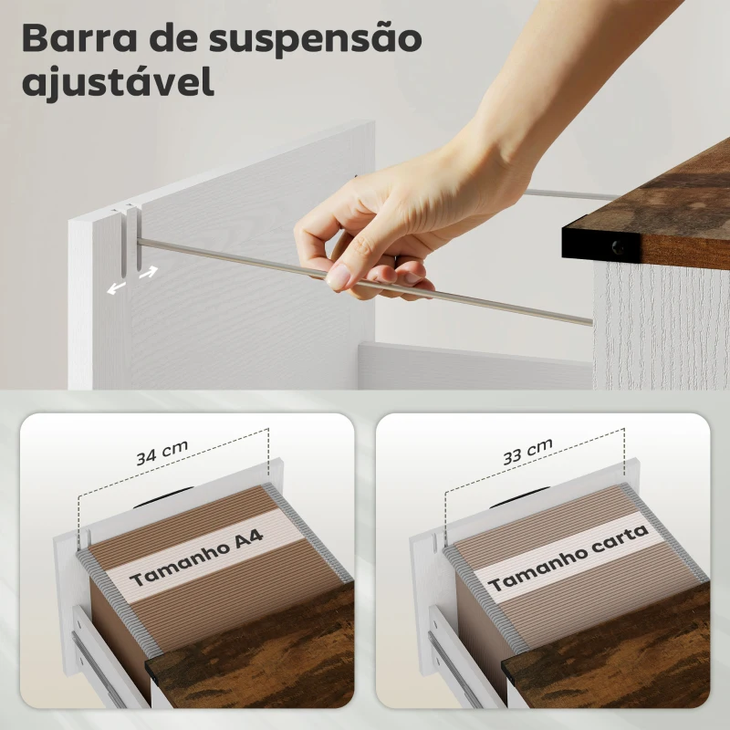 HOMCOM Móvel para Escritório com 4 Gavetas com Trilho Suspenso para A4 e Carta 40x40x131 cm Branco