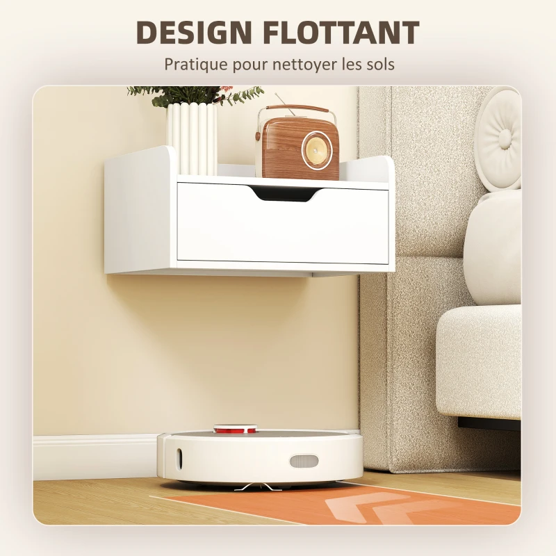 HOMCOM Lot de 2 tables de chevet murales tables de nuit suspendues tiroir plateau aspect bois dim. 40L x 30l x 19,5H cm