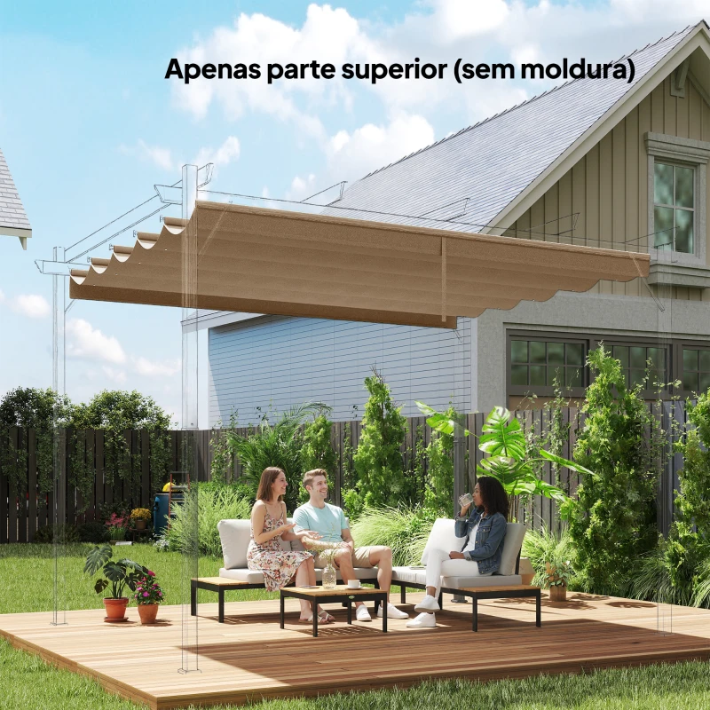 Outsunny Cobertura para Teto Retrátil de 2,5x2,55 m para Pérgola 3x3 Tecido de Substituição com 10 Orifícios de Drenagem Castanho