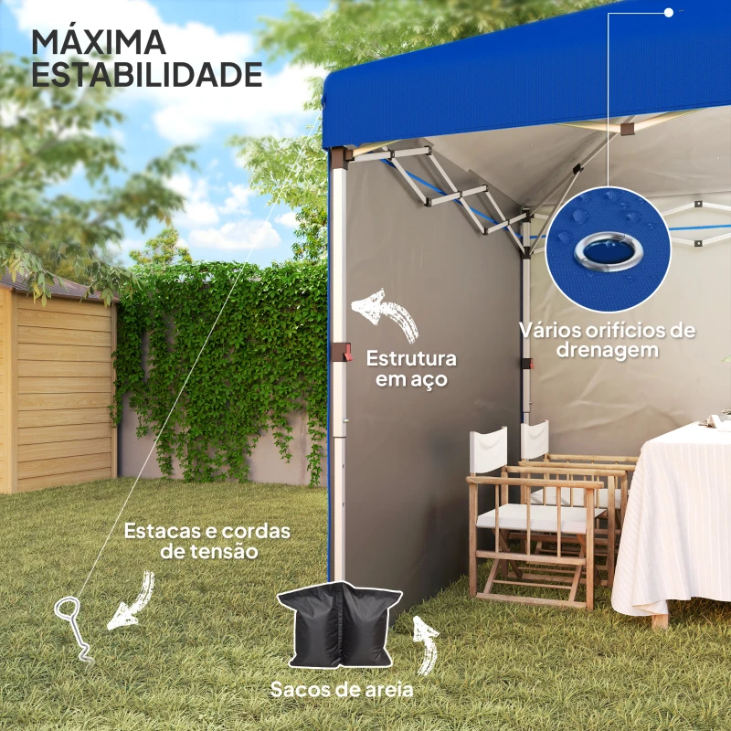 Outsunny Tenda Dobrável Pop-up 3x3 m com 2 Laterais Anti-UV Altura Ajustável Sacos de Areia e Saco de Transporte Azul