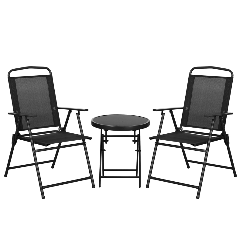 Outsunny Three-Piece Garden Seat Set, with Glass-Top Table - Black