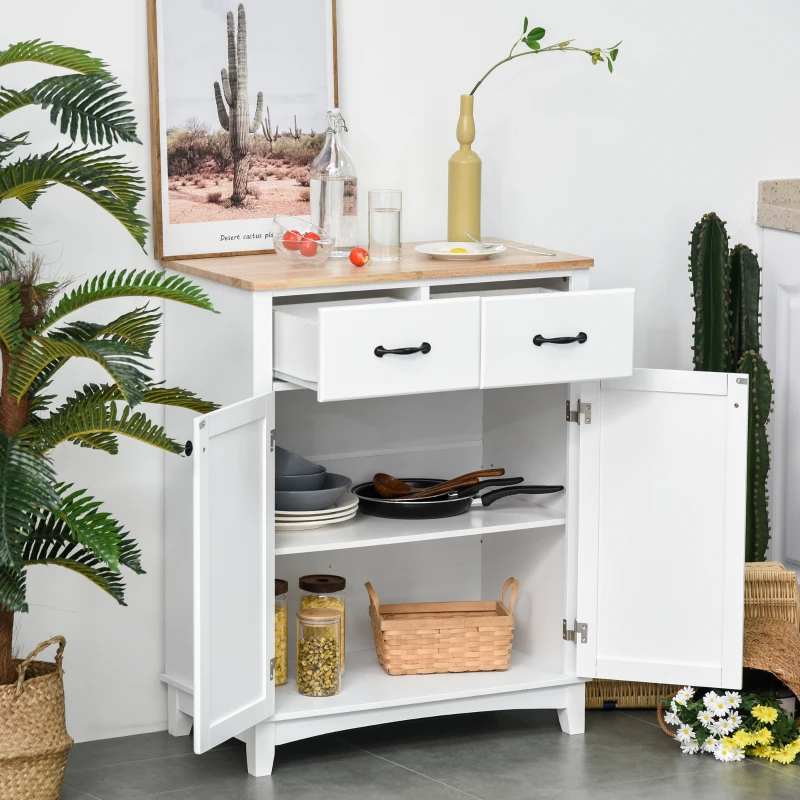 HOMCOM Modern Kitchen Cupboard, Wooden Storage Cabinet, Tableware Organizer with 2 Drawers for Living & Dining Room, White