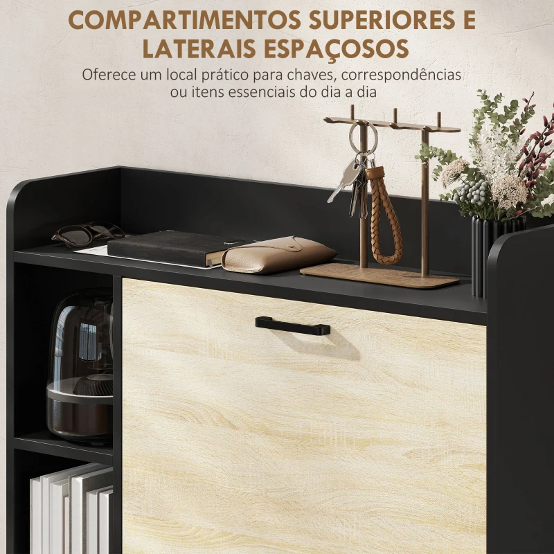 HOMCOM Sapateira Estreita com 3 Prateleiras Laterais e Prateleiras Ajustáveis para 15 Pares de Sapatos 83x24x90,5 cm Madeira e Preto