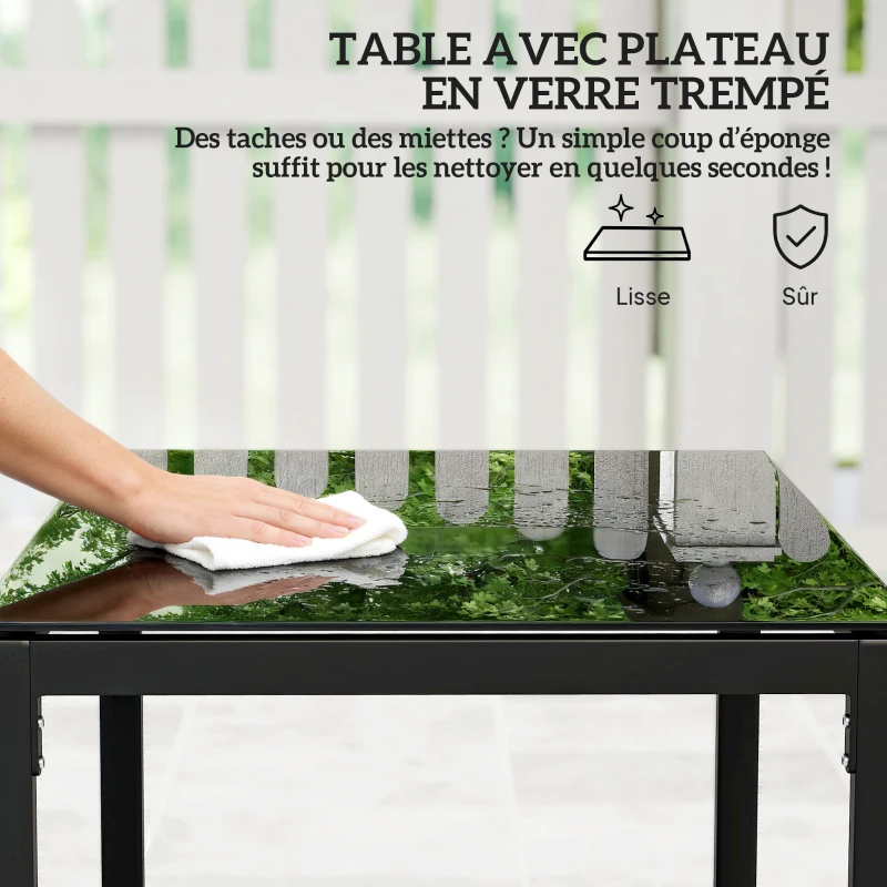 Outsunny Salon de jardin extérieur en résine tressée 2 personnes, table de jardin avec 2 chaises, plateau en verre trempé, marron