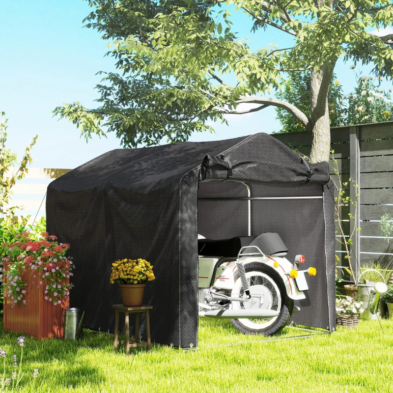 Outsunny 2.2 x 1.6 m Garden Storage Tent, Waterproof Anti-UV Bike Tent with Roll-up Zipper Door, Galvanised Outdoor Storage Shelter Carport for Bike, Motorbike, Garden Tools, Black