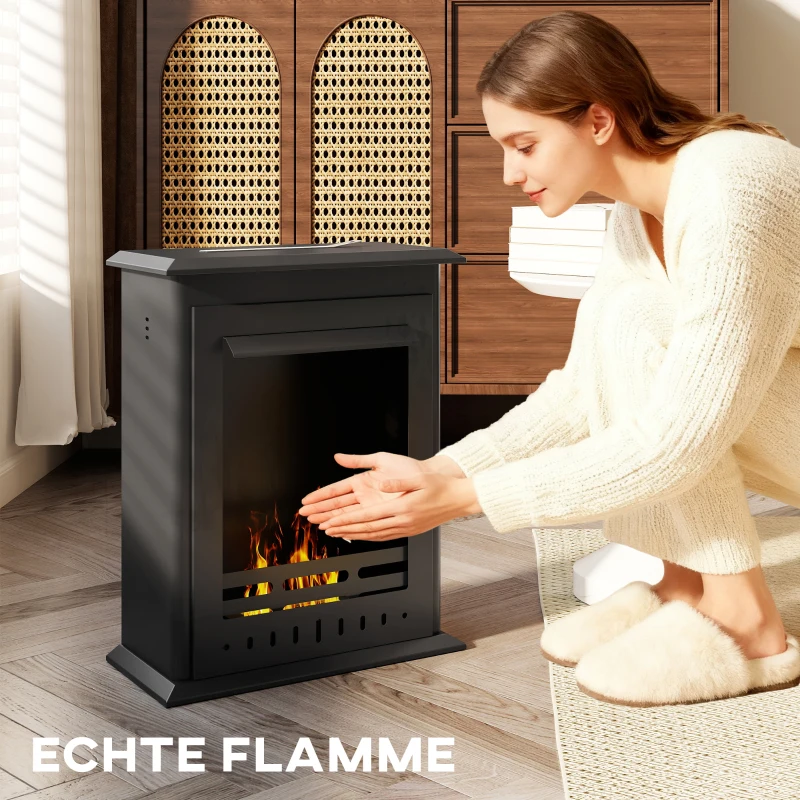 HOMCOM Bio-ethanol haard, vrijstaande indoor vuurplaats, 0,9 L inhoud, staal, 3 uur brandtijd, 60 cm, zwart