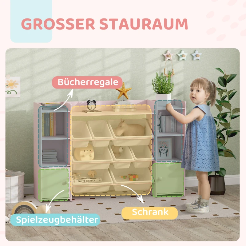 AIYAPLAY Kinder-Aufbewahrungsregal, Regal für Spielzeug und Bücher, zum übersichtlichen Aufräumen, 8 herausnehmbare Boxen, Rosa