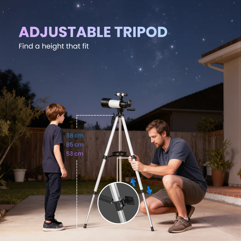Outsunny Astronomy Telescope for Adults and Beginners with 70 mm Aperture, Carry Bag, White