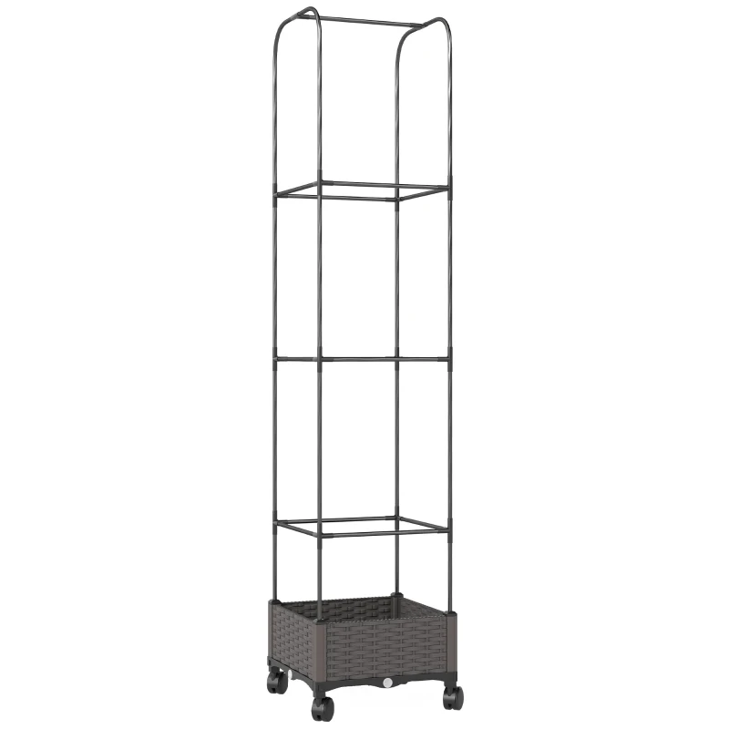 Outsunny Jardinière surélevée avec treillis bac mobile à roulettes trou de drainage, bac de plantation 40 x 40 x 185 cm