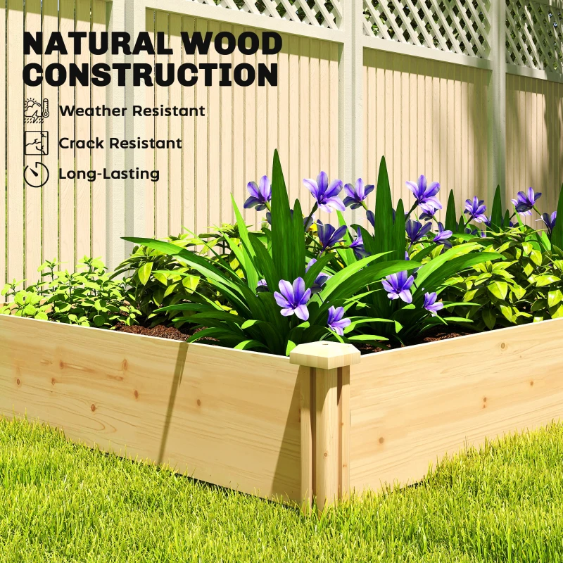Outsunny Raised Garden Bed, Wooden Planter Box with Divider and Open Bottom for Flowers, Herbs, Vegetables, DIY Painting