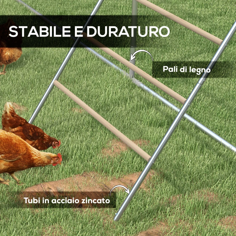 PawHut Trespolo per Galline a 4 Livelli per 4-6 Polli in Legno e Acciaio Zincato, Colore Legno