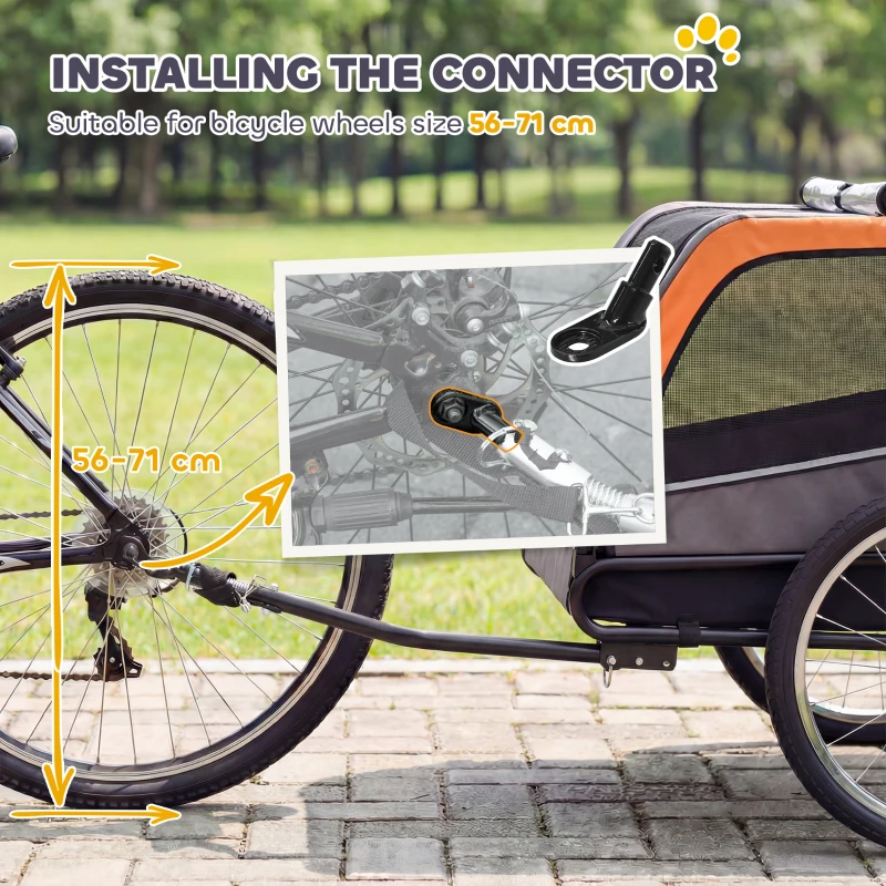 PawHut Reboque para Cães Dobrável para Bicicleta com Refletores de Segurança para Cães Pequenos e Médios até 20 kg Laranja